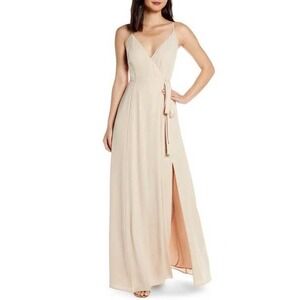 WAYF Size M Womens The Angelina Slit Wrap Gown In Champagne Beige